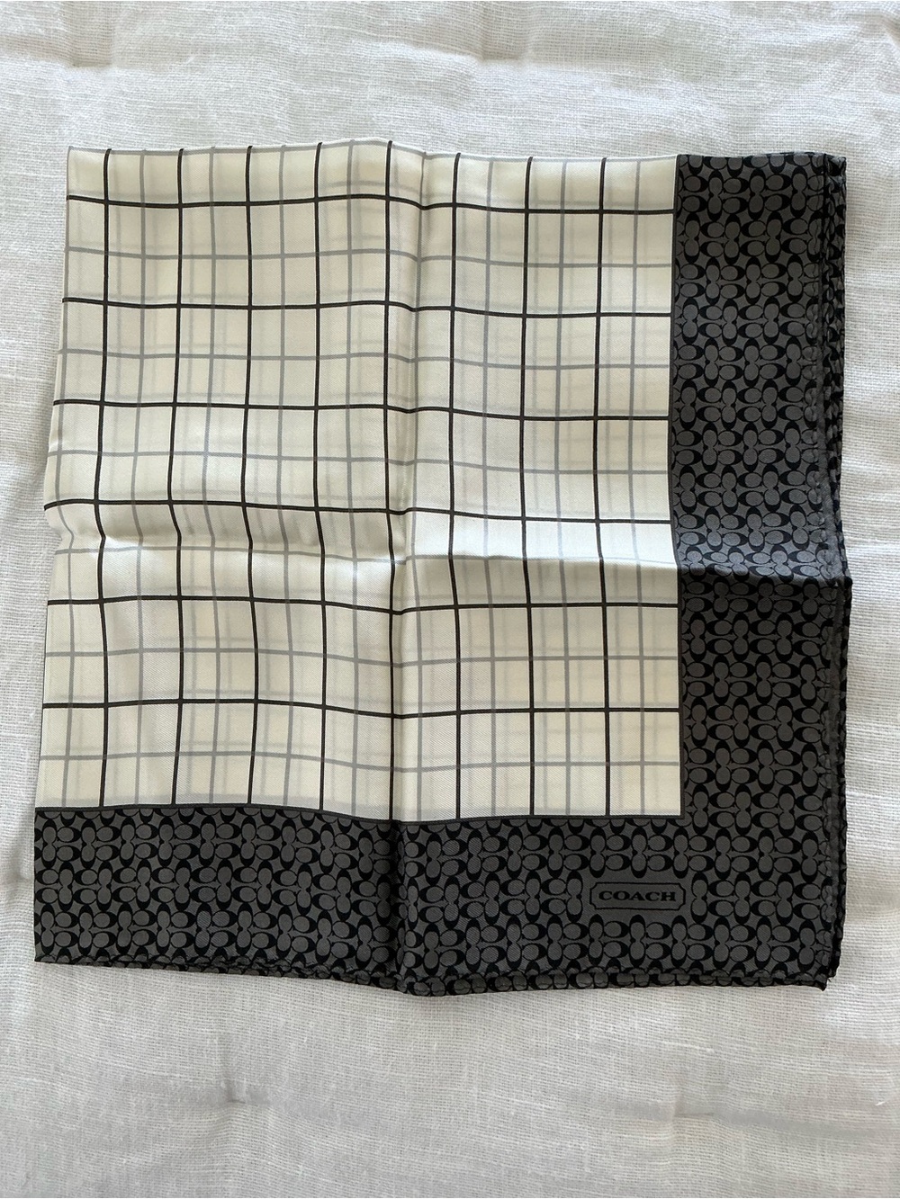Coach Classic Black & White Grid Square Silk Scarf - Picture 4 of 4